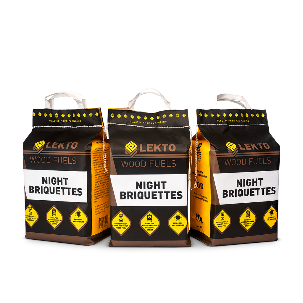 Lekto Woodfuels Night Briquettes - 20kg (20 Briquettes), Up to 8 Hour Slow  Burn